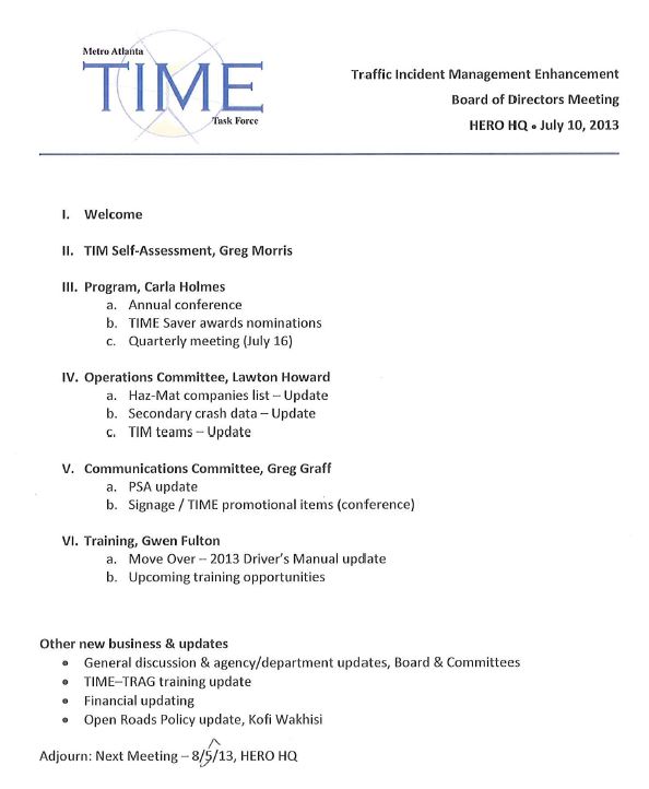 TIME JULY 2013 BOARD MEETING DOCUMENTS