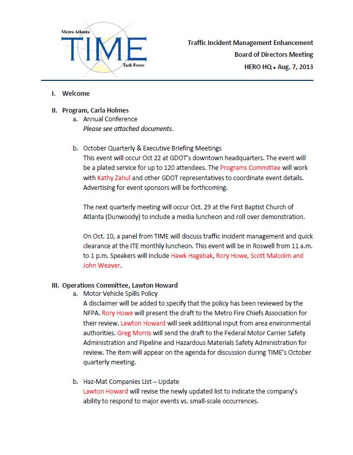 TIME AUGUST 2013 BOARD MEETING DOCUMENTS