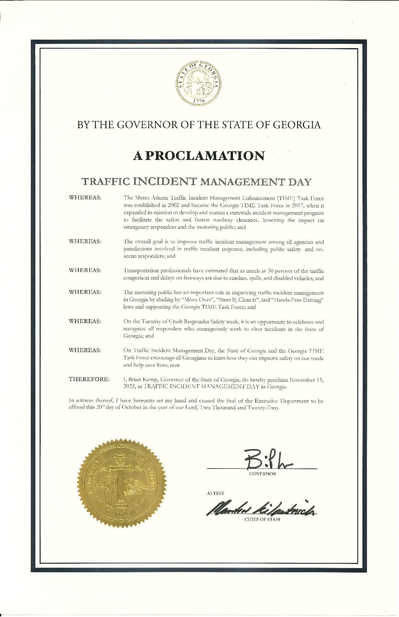 2022 Traffic Incident Management Day Proclamation